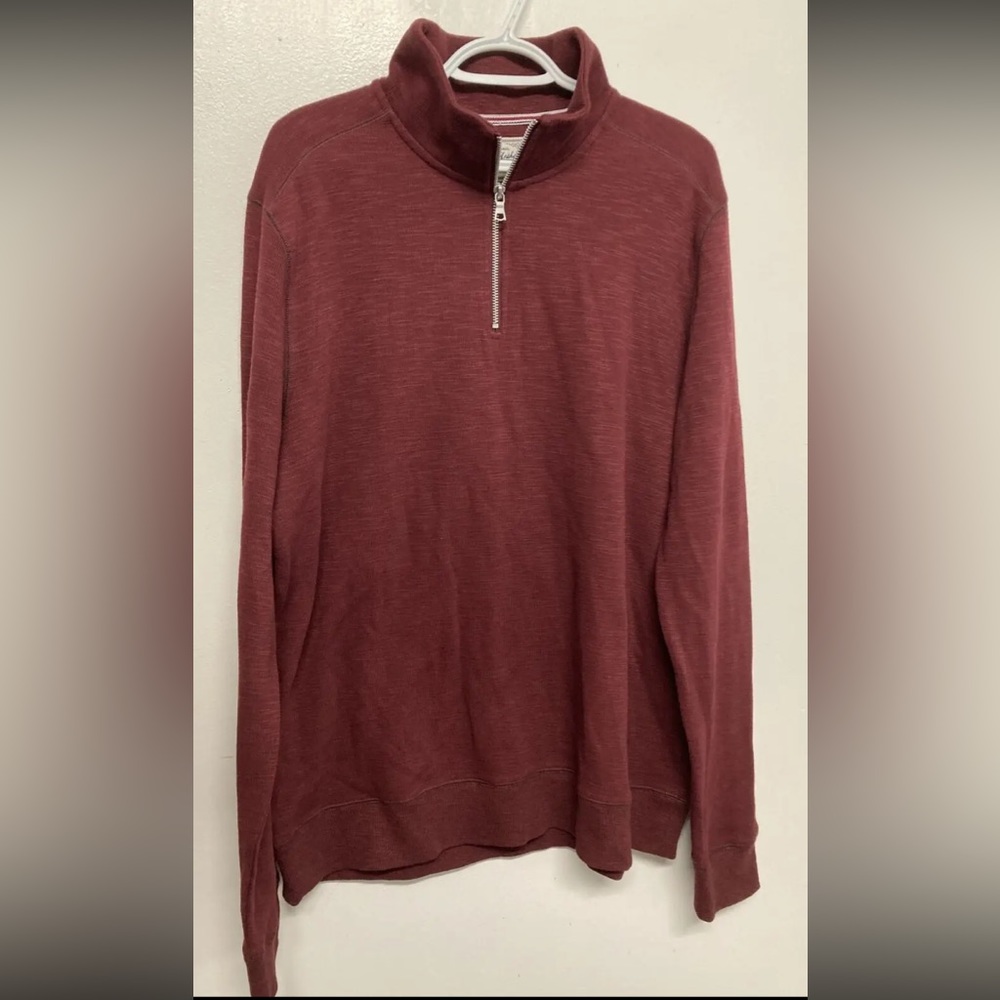 Flag & Anthem Mens 1/4 Zip Sweater Pullover Large Maroon Mid-Weight Stretch